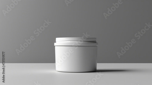 a blank white hair mask tub on a solid gray background, with a lid and a mask effect. 