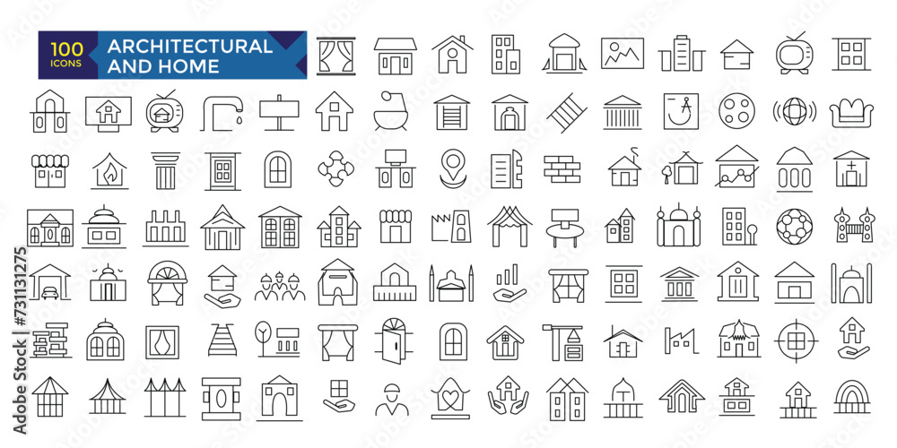 Fototapeta premium Architectural and Home line icon pack like symbol collection
