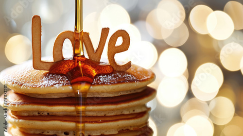 A delicious stack of fresh pancakes drizzled with sweet syrup.