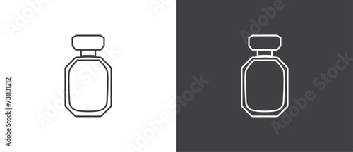 Simple line icon of perfume. Perfume bottles icon. Eau de toilette. Packaging of various shapes, linear icons of parfumes in black and white background.
