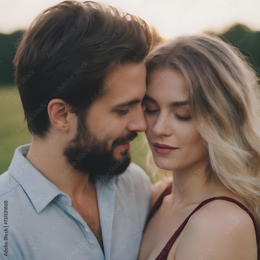 Intimate Moment Between a Young Couple Embracing at Dusk in a Serene Field Intimate Moment Between a Young Couple Embracing at Dusk in a Serene Field