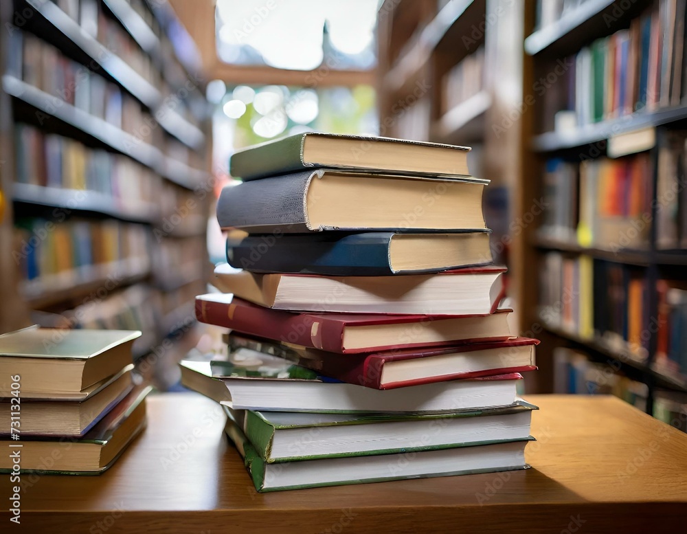 Livres empilés dans une bibliothéque Livres empilés dans une bibliothéque