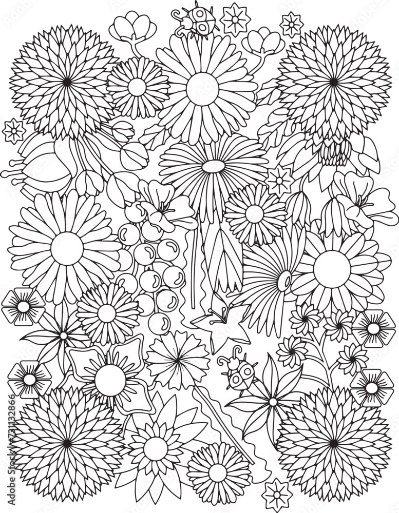 seamless floral pattern adult coloring page mandala adult garden Christmas flower background