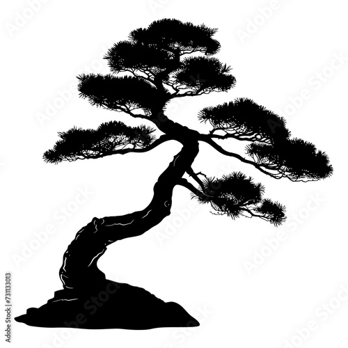 Silhouette bonsai tree black color only