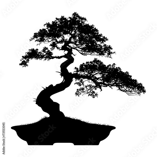 Silhouette bonsai tree black color only