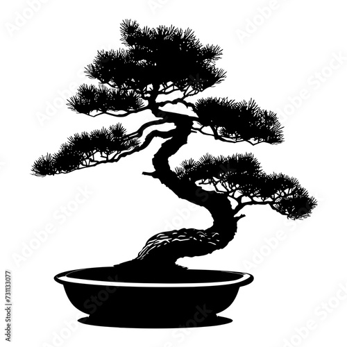 Silhouette bonsai tree black color only