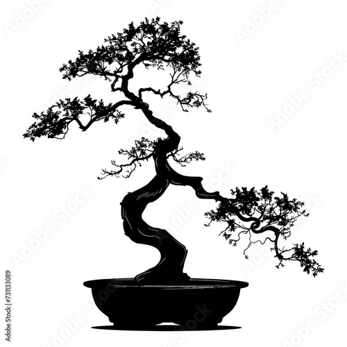 Silhouette bonsai tree black color only