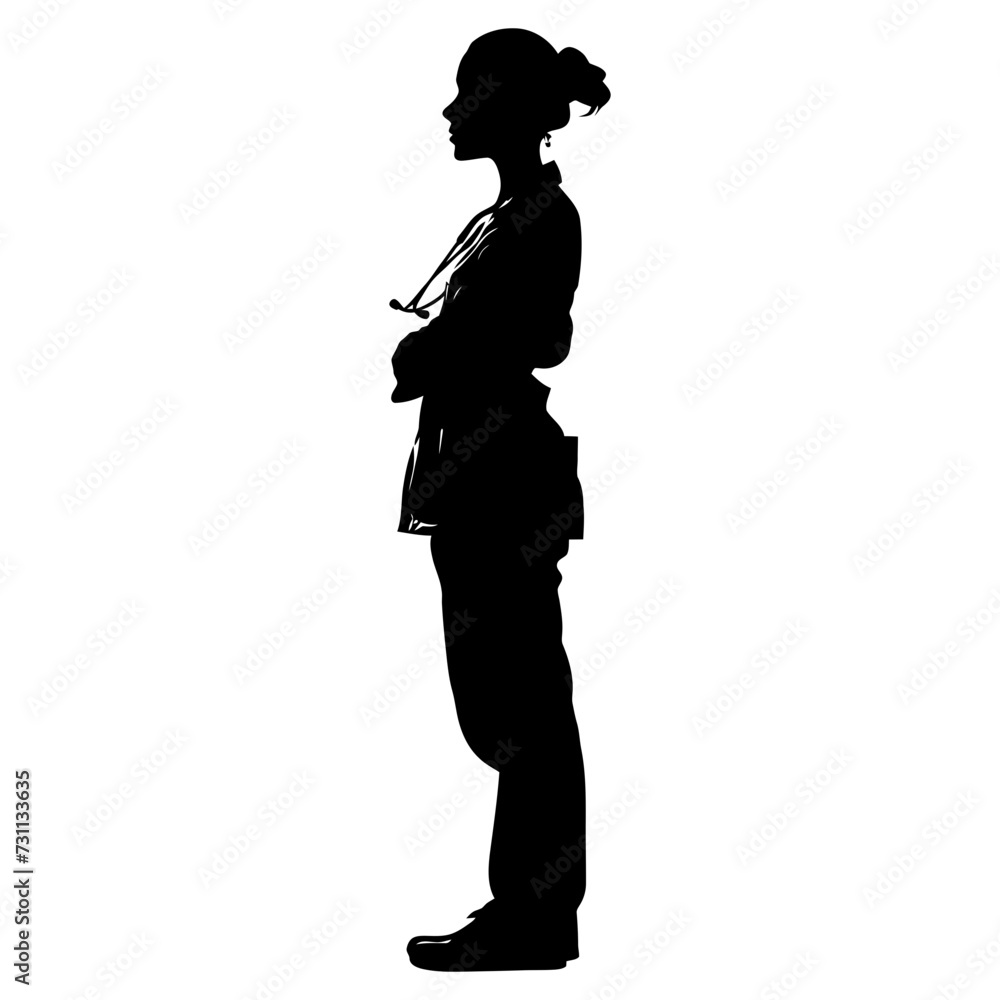 Silhouette doctor woman full body black color only