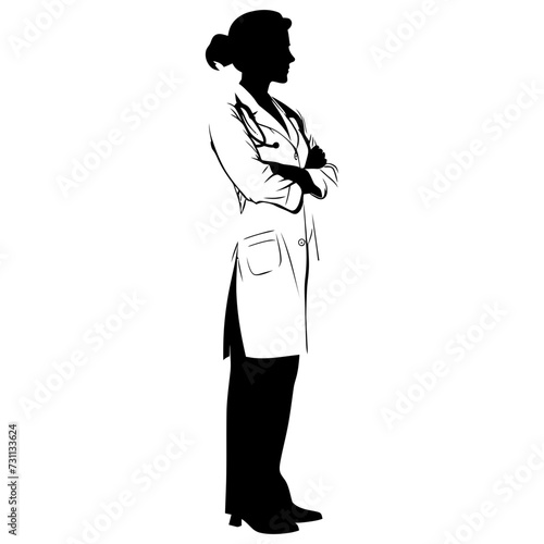 Silhouette doctor woman full body black color only