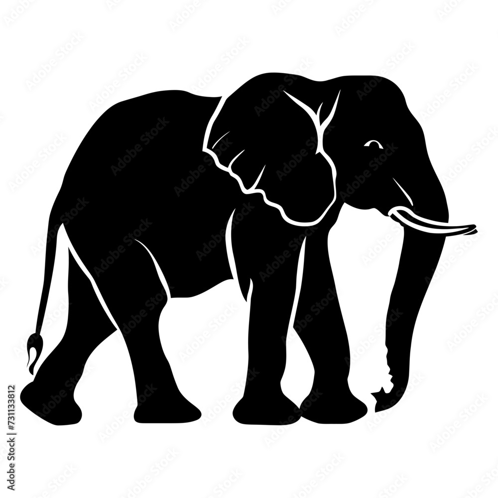 Silhouette elephant black color only full body