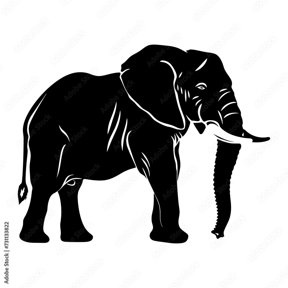 Silhouette elephant black color only full body Silhouette elephant black color only full body