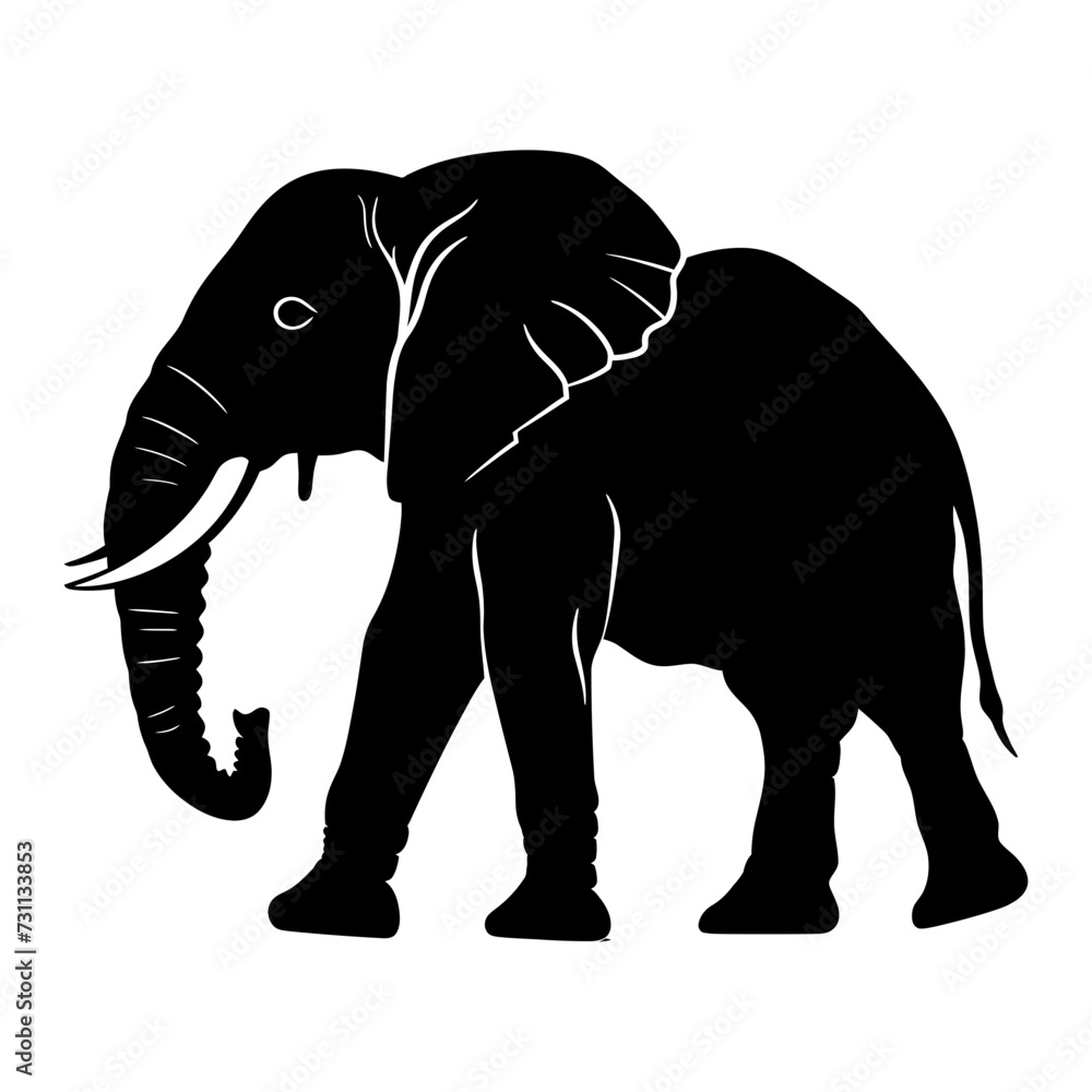 Silhouette elephant black color only full body Silhouette elephant black color only full body