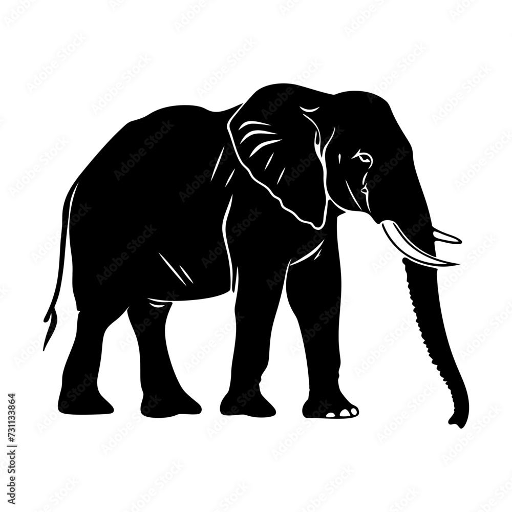 Silhouette elephant black color only full body Silhouette elephant black color only full body