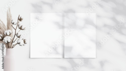 Two vertical posters A ISO Video Mockup in home interior, Shadow Motion Mockup photo