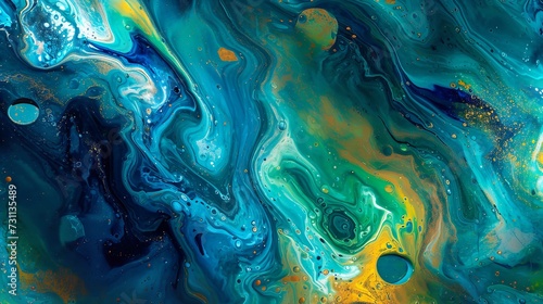 Abstract Swirling Painting of Turquoises and Blues