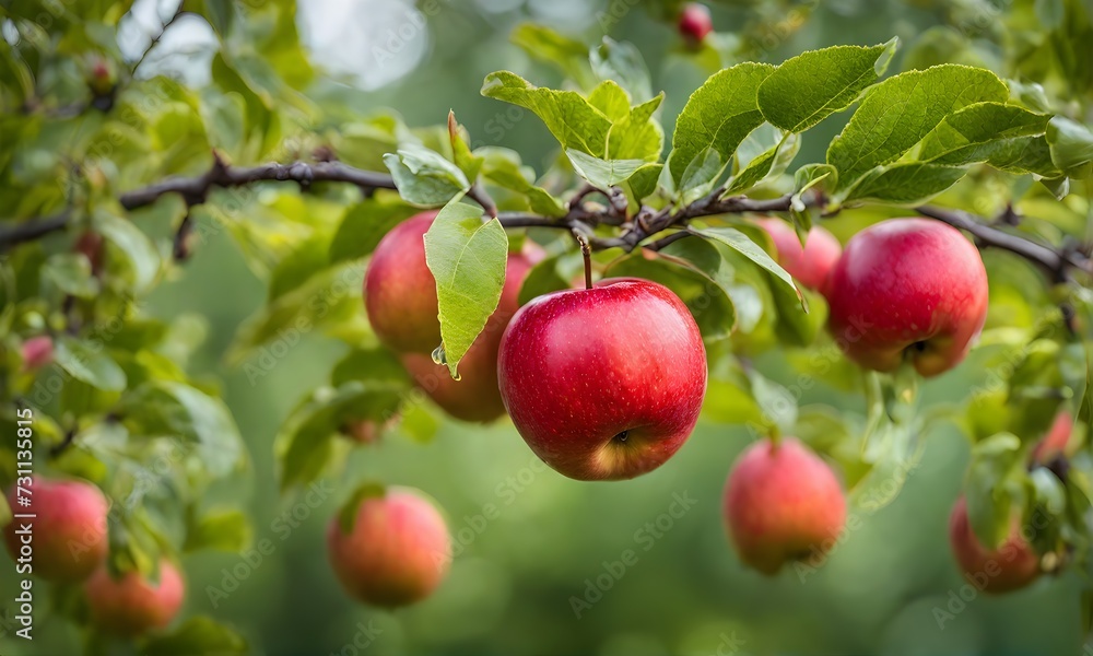 Ripe apple tree in foreground, soft-focus garden Ripe apple tree in foreground, soft-focus garden