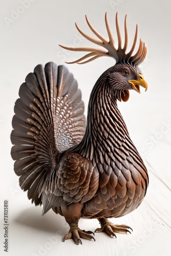 Fantastic Wooden Creatures Series - Carved Wooden Capercaillie Sculpture on neutral background