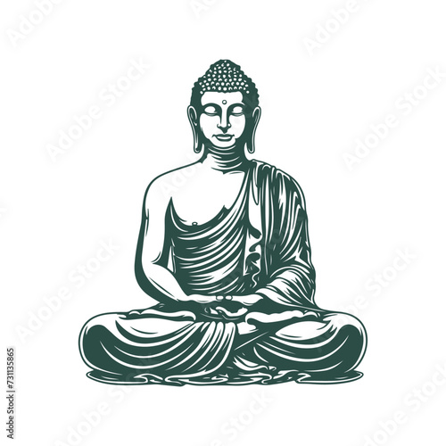 Vector silhouette of Buddha line drawing. Sketch of meditating buddah statue. Vector illustration isolated on white buddha sitting in lotus position asana 