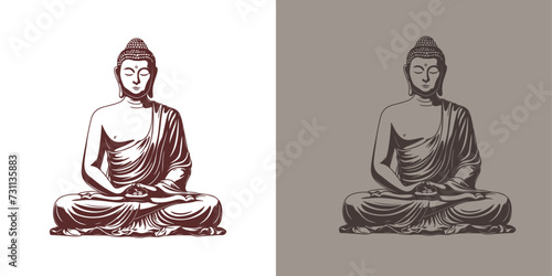 Vector silhouette of Buddha line drawing. Sketch of meditating buddah statue. Vector illustration isolated on white buddha sitting in lotus position asana 