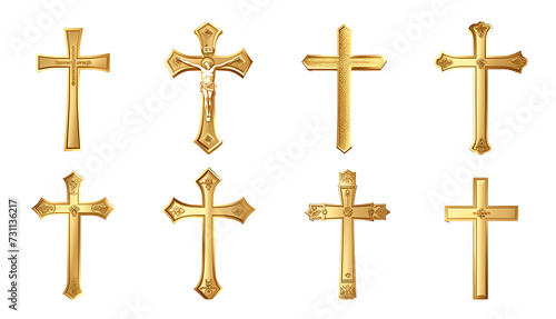 Set of golden crosses on transparent background PNG