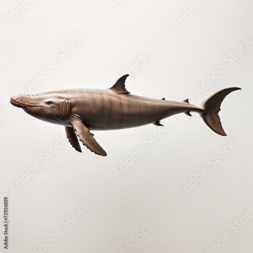 Fantastic Wooden Creatures Series - Carved Wooden Whale Sculpture on neutral background