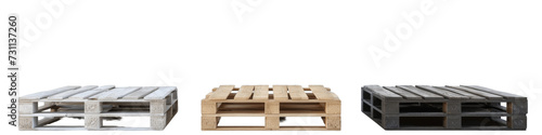 Set of Wooden Pallets Isolated on White, Industrial Transport and Storage Concept