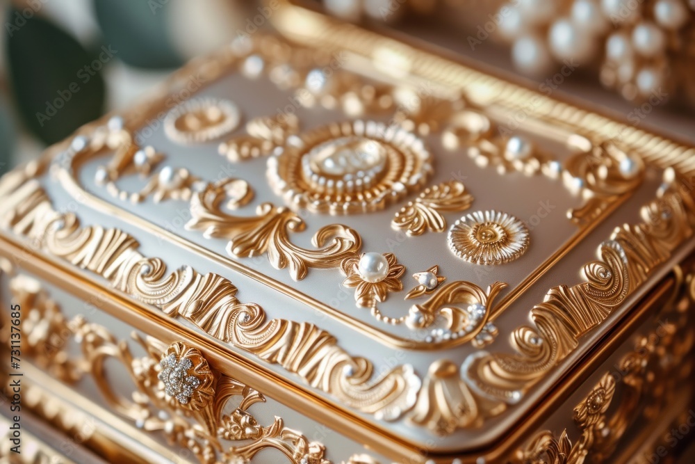 Close-Up of Gold and White Box Close-Up of Gold and White Box