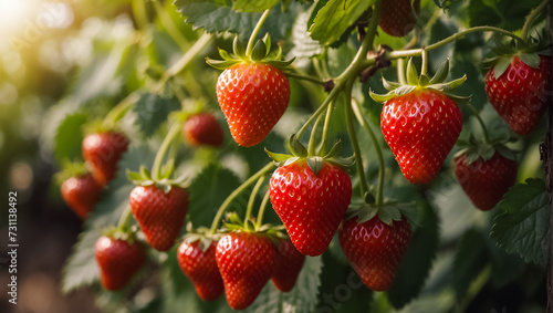 Fresh raw strawberries in the garden close-up