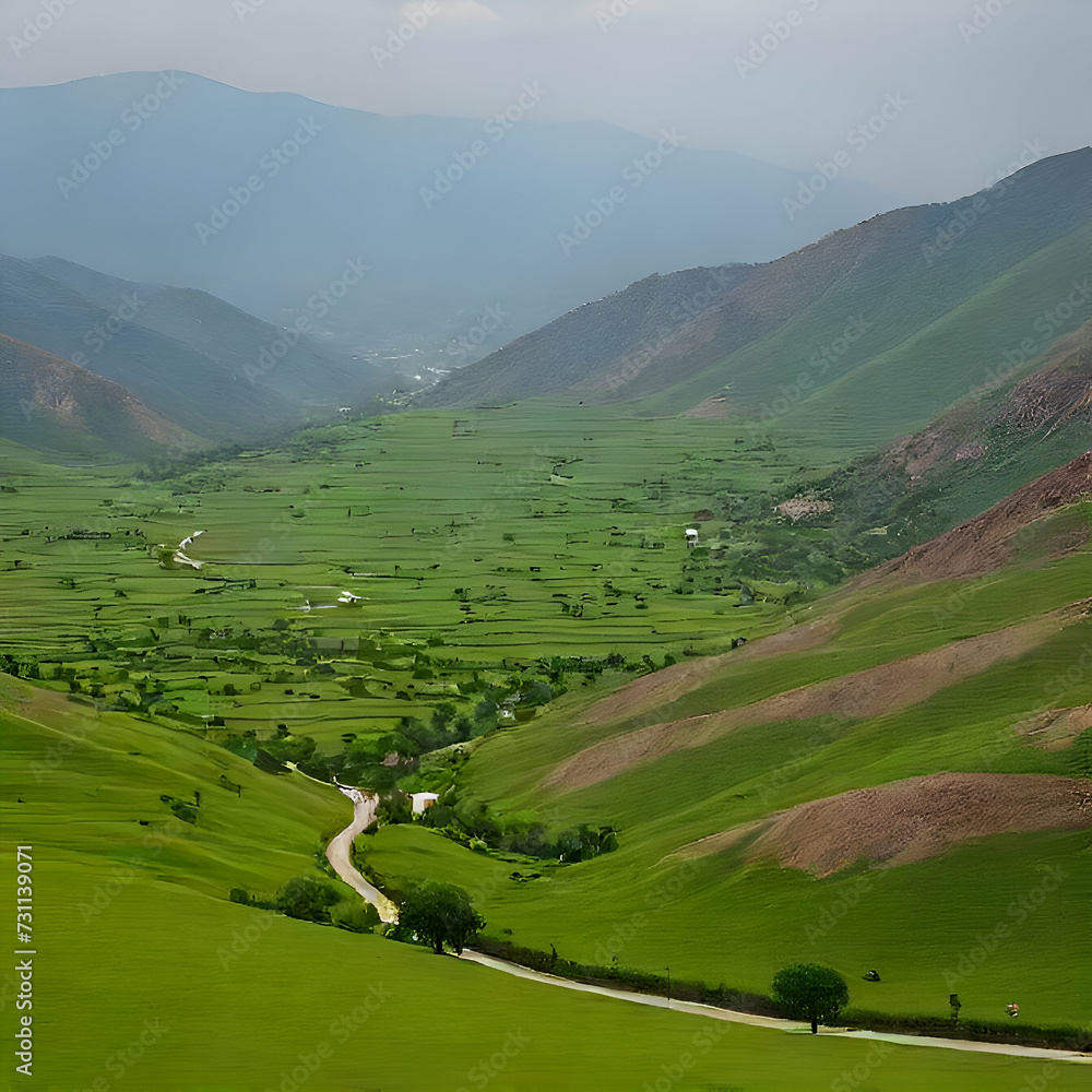 landscape with green hills
