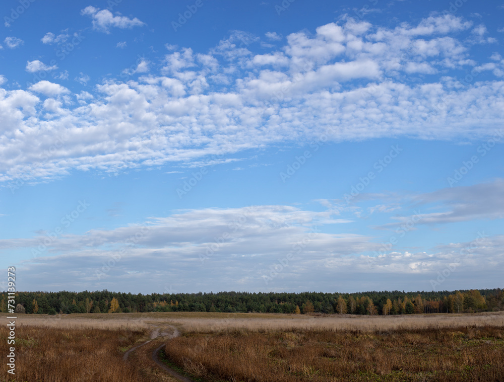 Autumn landscape with beautiful and voluminous clouds