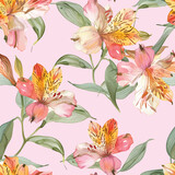 Floral Bouquet Seamless Pattern with Lilies and Flowers