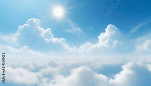 Sunny blue sky background with white clouds.