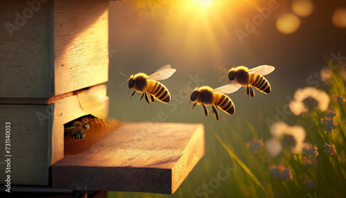 Honey bees flying to the hive © Mariusz Blach
