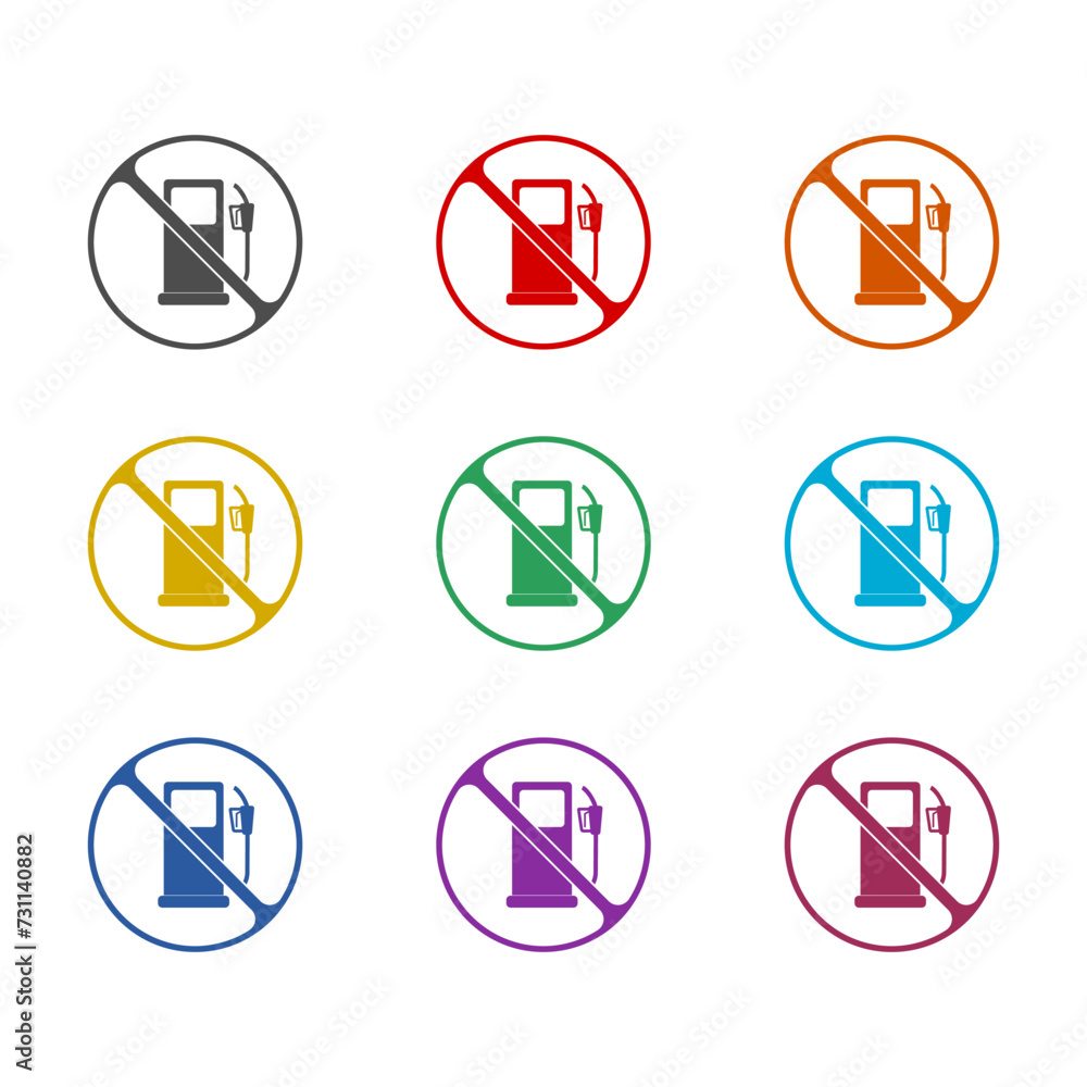 No fuel logo icon isolated on white background. Set icons colorful No fuel logo icon isolated on white background. Set icons colorful