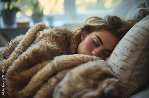 Woman Sleeping Under Blanket on Bed