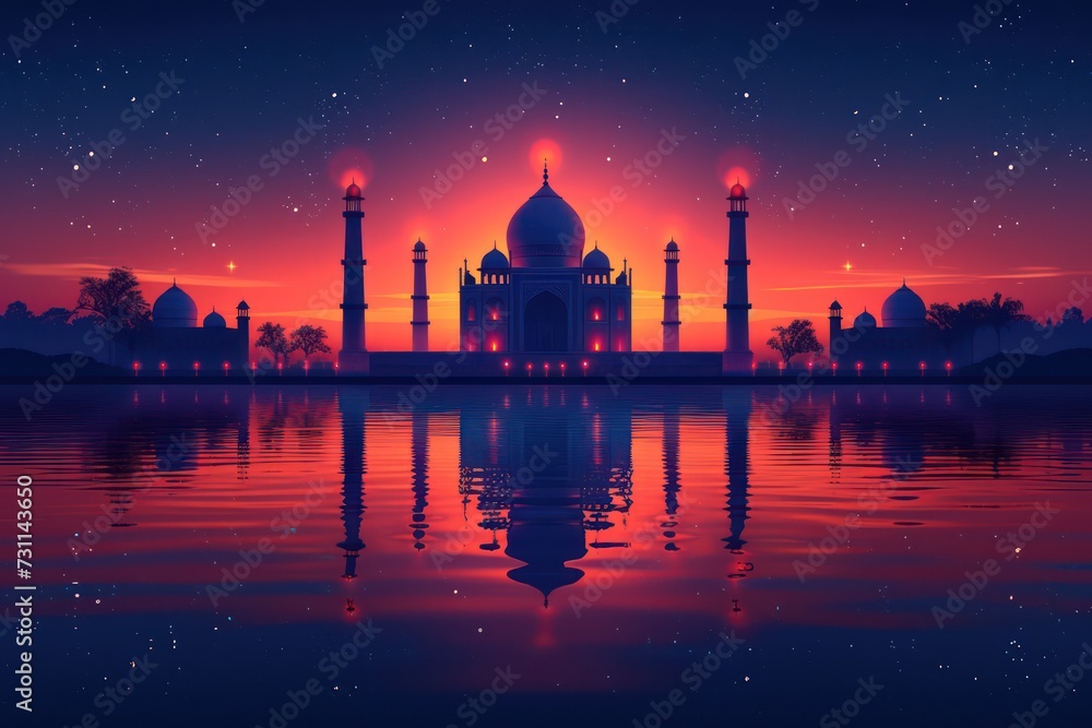 Islamic Background with mosque, perfect for a Ramadan-themed backdrop. Islamic greeting card template with Ramadan for wallpaper design