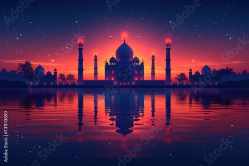Islamic Background with mosque  perfect for a Ramadan-themed backdrop. Islamic greeting card template with Ramadan for wallpaper design