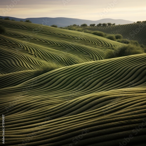 olive wavy lines field landscape