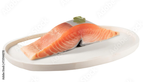 Raw salmon fillet with lemon and dill isolated on transparent background.