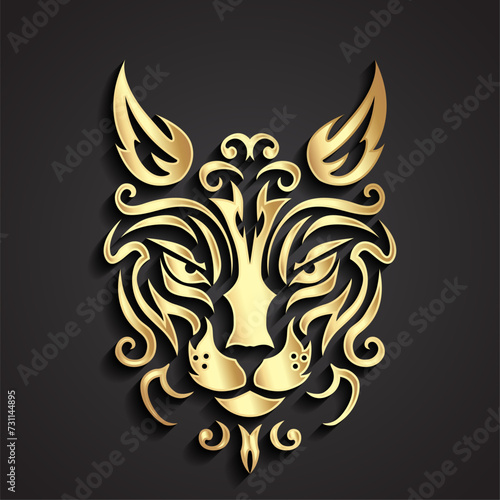 3d gold ornamental cat face decorative logo symbol