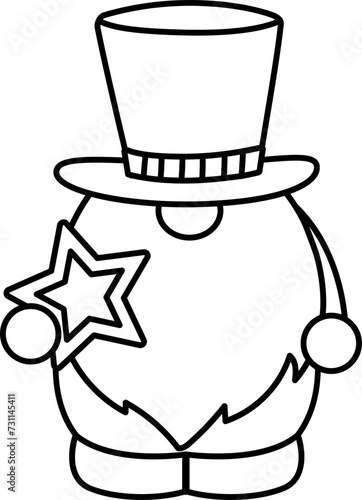 American patriotic gnome outline vector. USA Independence day outline. 4th of July characters clipart outline.