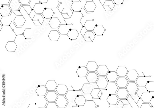 Abstract hexagonal molecular structures in technology background