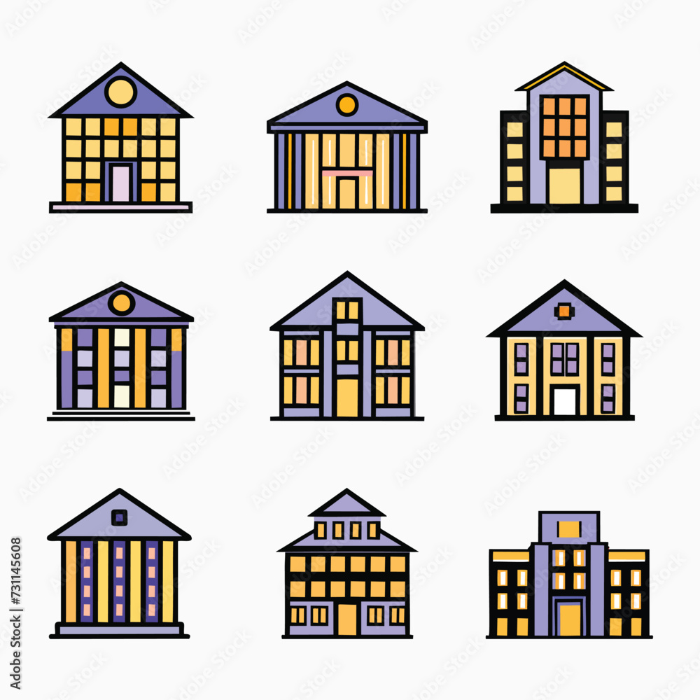 Building icon Pro style Vector Set