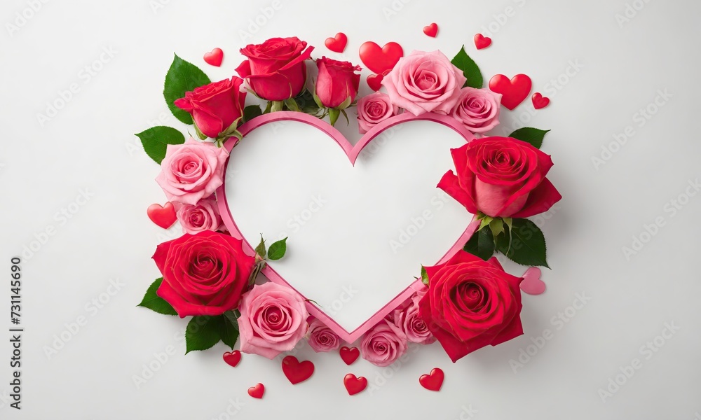 Postcard template for wedding and St. Valentine's Day. White background with mockup heart decorated with red roses. Copy space. Anniversary and holiday concept. Ai generation Postcard template for wedding and St. Valentine's Day. White background with mockup heart decorated with red roses. Copy space. Anniversary and holiday concept. Ai generation