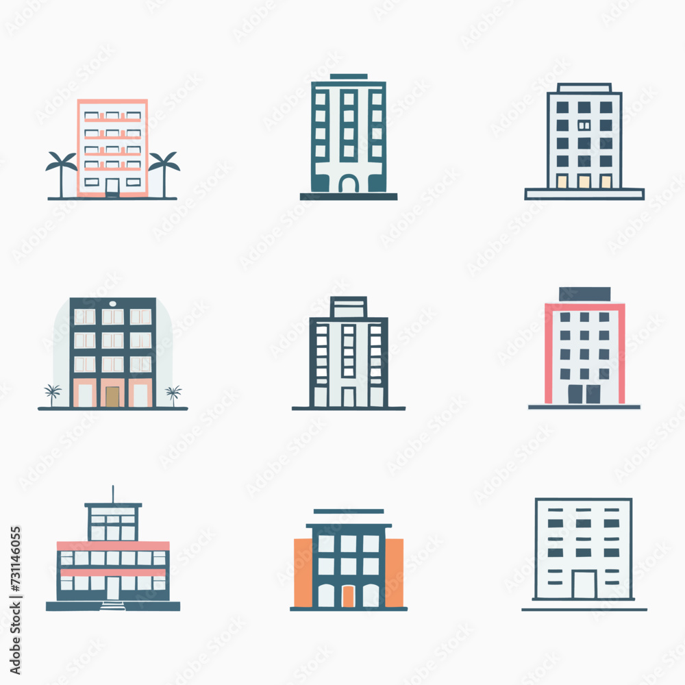 Hotels icon Pro style Vector Set