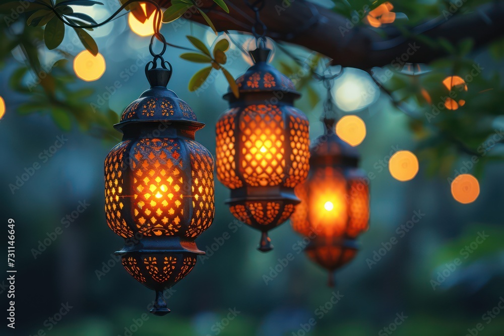 Background of calming lanterns, perfect for a Ramadan-themed backdrop. Islamic greeting card template with Ramadan for wallpaper design Background of calming lanterns, perfect for a Ramadan-themed backdrop. Islamic greeting card template with Ramadan for wallpaper design