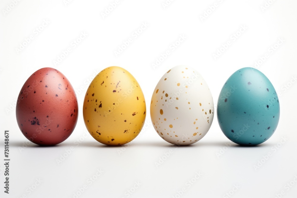 Colorful Easter Eggs with Hand-Painted Designs on White Background