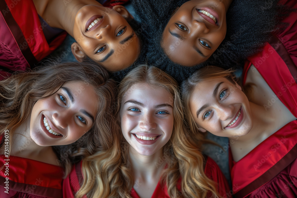 Multiracial graduates smiling closely Multiracial graduates smiling closely