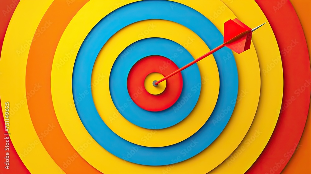 Archery target with red arrow on colorful background Archery target with red arrow on colorful background