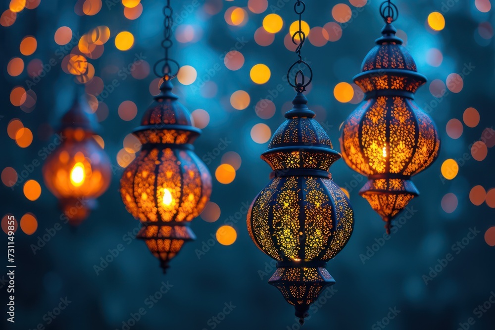 Background of calming lanterns, perfect for a Ramadan-themed backdrop. Islamic greeting card template with Ramadan for wallpaper design Background of calming lanterns, perfect for a Ramadan-themed backdrop. Islamic greeting card template with Ramadan for wallpaper design